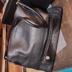 Brighton BLACK Leather Medium Size Shoulder Bag